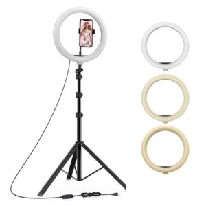 tygot 10 inches big led ring light for camera, phone tiktok youtube video shooting and makeup, 10" inch ring light with 7 feet long foldable and lightweight tripod stand